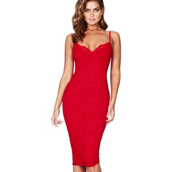 Nookie Red Paris Lace Midi dress - Picture 1 of 5